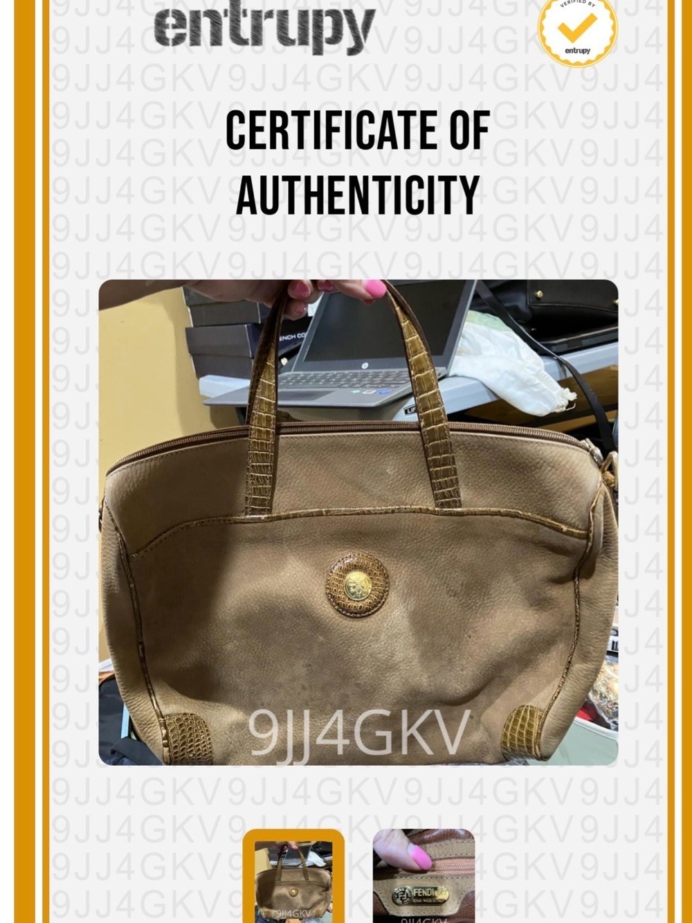 Fendi Tan Leather Tote with Croc Trim and Medallion - Picture 7 of 16